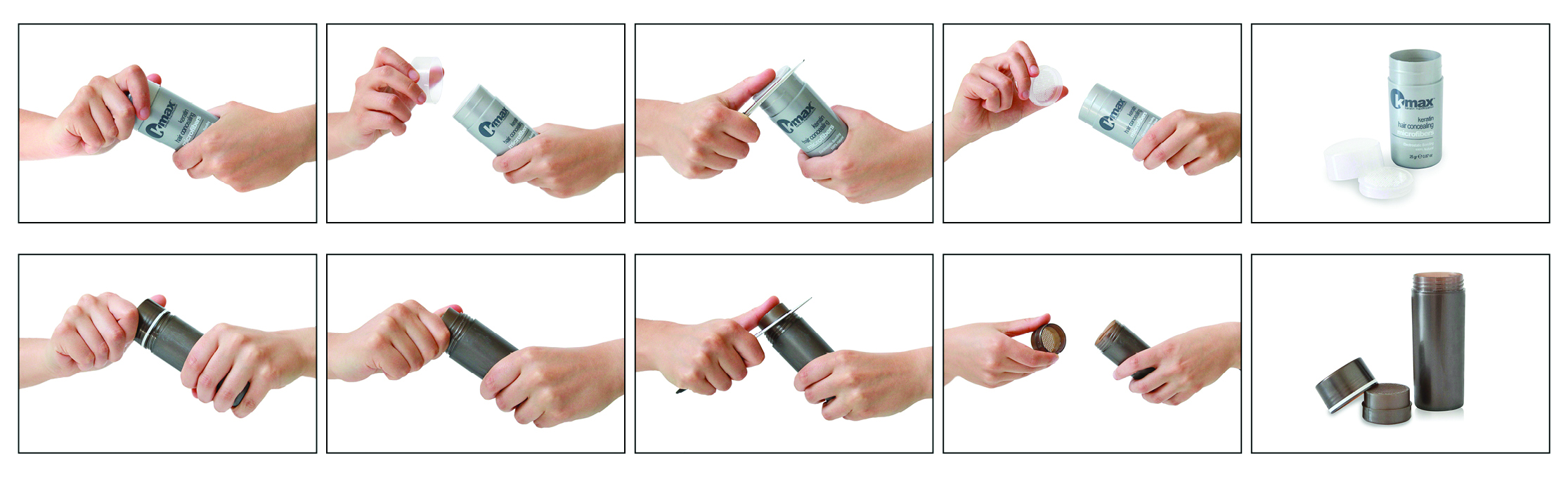 Processo de enchimento do recipiente das fibras capilares com as recargas