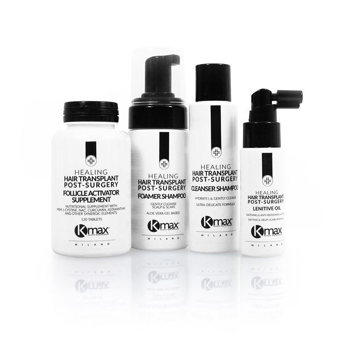 Kit completo de produtos para cuidar dos cabelos transplantados